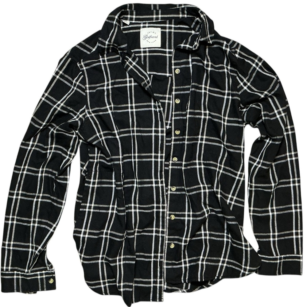 Jachs Girlfriend black plaid button down shirt size small